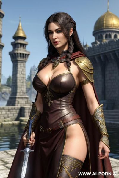 Champion of cyrodiil, woman, front view, finely detail, ultra detailed face, highly detailed skin, highly detailed hands, looking at viewer, (eye contact), noble face exspressions, eyes like gimlets, - ai-porn.ai on pornintellect.com