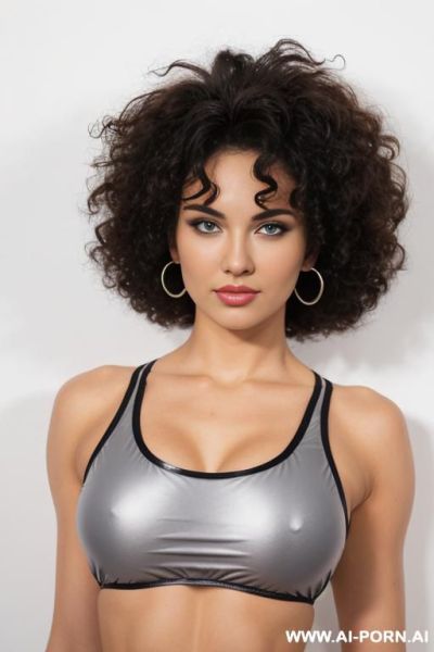 Silver colored spandex bikini, front view, direct eye contact with viewer, white background. - ai-porn.ai on pornintellect.com