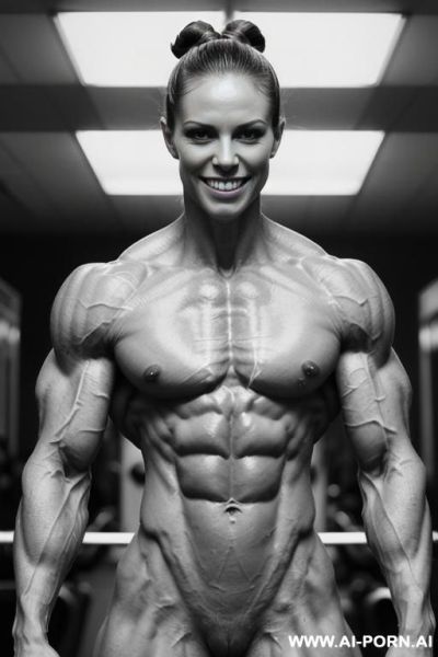 (((nude white french smiling very muscular short female bodybuilder with rockhard pecs))), (extreme sculpted abs), ((very muscular pecs)), ((very muscular delts)), ((very muscular traps)), ((very muscular - ai-porn.ai - France on pornintellect.com
