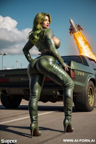 ((((american rap milf)))) with ((((((súper gigantic tits 00 -cup)))))) and (((long hair))), ((makeup)) , (((tight spiked green python print leather jacket))) (((tight spiked green python print leather pants))) (((boots))) ((((big ass)))) - ai-porn.ai - Usa on pornintellect.com