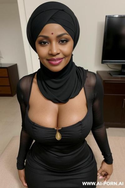 A bimbo busty ebony mother, show pussy, show tits, sexy make up, realistic, full naked, no clothes, hairy pussy, luscious lips, ((( black hijjab ))) - ai-porn.ai on pornintellect.com