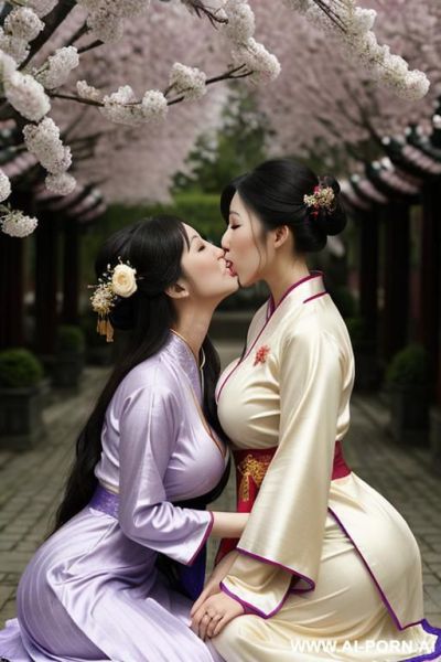 Tea party, full clothes, pleated dress, hugging each other, chinese clothes, traditional clothes, chinese wedding ((french kissing, french kissing, lesbian kiss, tongue)) - ai-porn.ai - China - France on pornintellect.com