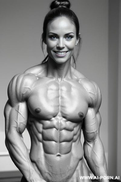 ((nude white norwegian smiling very muscular short fitness model pia m. with rockhard pecs)), (extreme sculpted abs), ((very muscular pecs)), ((very muscular delts)), ((very muscular traps)), ((nude - ai-porn.ai - Norway on pornintellect.com