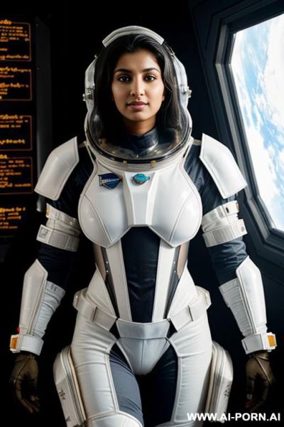Close up, transparent armored space suit, extremely tanned pakistani scientist, space station research lab - ai-porn.ai - Pakistan on pornintellect.com