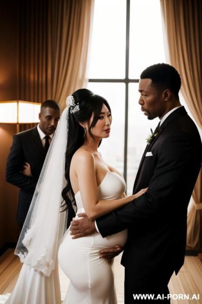 Pregnant asian woman, spitroasted, black men, wedding dress - ai-porn.ai on pornintellect.com