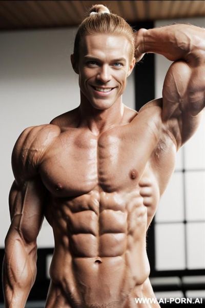 ((nude white ginger smiling very muscular short female muscle model fbb kat. lee klee02 with rockhard pecs)), (extreme sculpted abs), ((very muscular pecs)), ((very muscular delts)), ((very muscular - ai-porn.ai - Norway on pornintellect.com