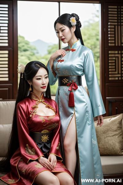 Tea party, full clothes, pleated dress, chinese clothes, traditional clothes, chinese wedding, old china outfit - ai-porn.ai - China on pornintellect.com