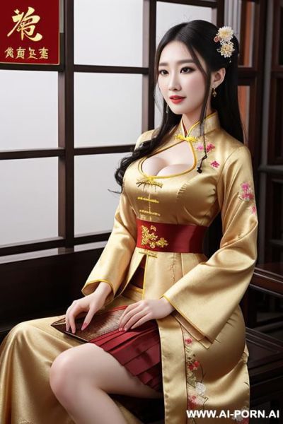 Tea party, full clothes, pleated dress, chinese clothes, traditional clothes, chinese wedding, old china outfit - ai-porn.ai - China on pornintellect.com
