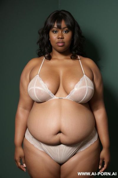 Droppy saggy veiny tits with large nipples, arms behind her head, fat arms, fat belly, large hips, wide open mouth, black skin, fat arms, fat belly, huge hips - ai-porn.ai on pornintellect.com