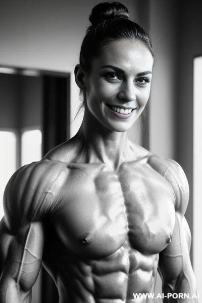 ((nude smiling very muscular short fbb woman k. knightley with rockhard pecs)), (((nude))), ((naked)), (((very white skin with muscle veins))), ((extreme sculpted abs)), ((nude very muscular pecs)), - ai-porn.ai on pornintellect.com