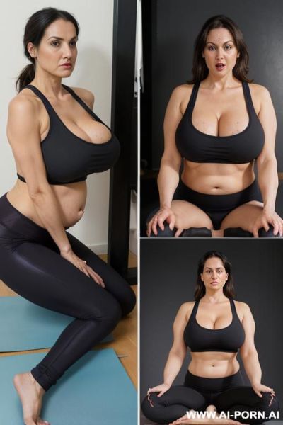 3 pregnant mature women side by side in frame (((enormous oversized gigantic saggy boobs, dark areola, lactating))), presenting - ai-porn.ai on pornintellect.com