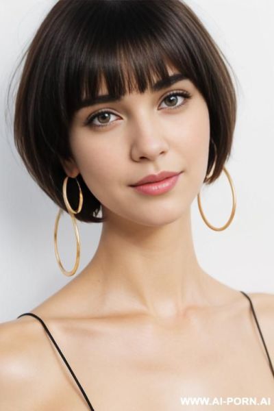 Hoop earrings, front view, direct eye contact with viewer, white background. - ai-porn.ai on pornintellect.com