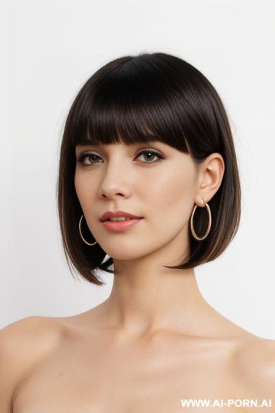 Hoop earrings, full shot, front view, direct eye contact with viewer, white background. - ai-porn.ai on pornintellect.com