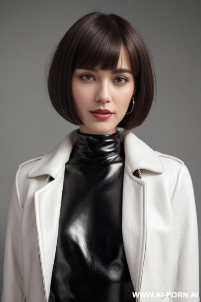 Hoop earrings, front view, direct eye contact with viewer, white background, leather - ai-porn.ai on pornintellect.com