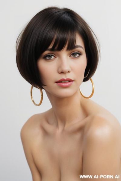 Hoop earrings, front view, direct eye contact with viewer, white background. - ai-porn.ai on pornintellect.com
