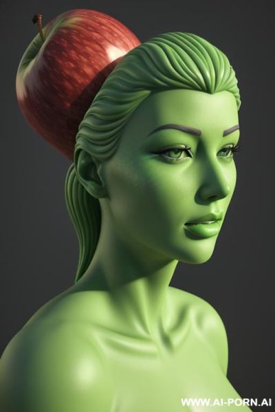 A 3d animated apple lady, head of a apple but with human body and color of green apple - ai-porn.ai on pornintellect.com
