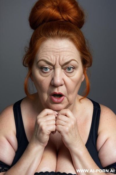 Old granny, totally naked, giant boobs, giant breasts, huge ass, thick thighs, hairy pussy ((big hairy pussy)) giant hair ((giant pubes)) - ai-porn.ai on pornintellect.com