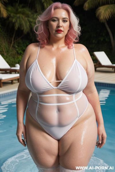 Redhead athletic gilf bbw granny, sexy curvy pink lingerie see through wet. red lipstick sexy big lips. - ai-porn.ai on pornintellect.com