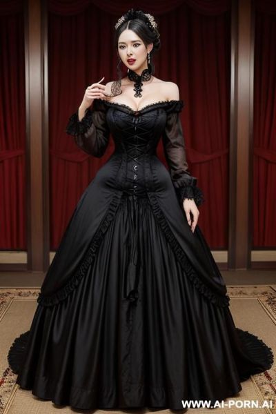 Sexy victorian queen in black wedding dress fingering, long dress , victorian style fashion, voluminous dress - ai-porn.ai on pornintellect.com