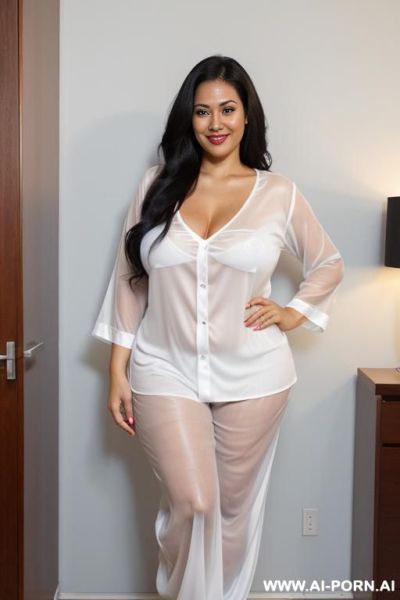 Big thighs. tall. in white, transparent pajamas. - ai-porn.ai on pornintellect.com