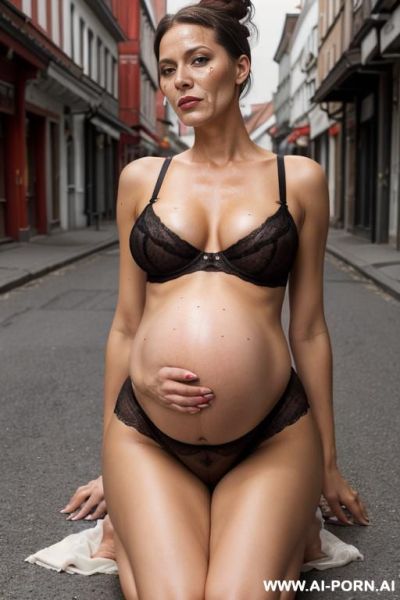 Short black see thru dress revealing sex, widely indented on the sides and front, revealing only one nipple, long straight hair covering the visible nipple, moist body, seating in front of the camera and spreading her legs - ai-porn.ai on pornintellect.com