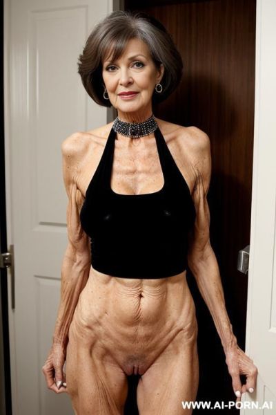 Superhot superskinny, extreme beautiful, mature, slutty bitch, extreme saggy hanging breasts, hairy pussy, nudist, rhinestone choker - ai-porn.ai on pornintellect.com