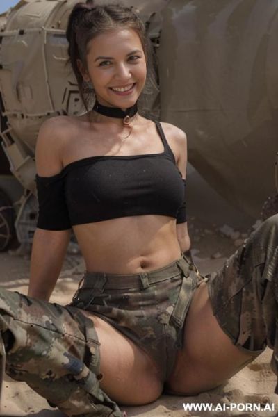 ((topless)), ((natural plump breasts), (pretty face), (wide hips), (soft seductive smile), (baggy pants), (choker) - ai-porn.ai on pornintellect.com