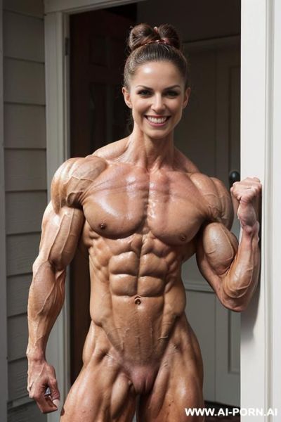 ((nude smiling very muscular short fbb crossfit woman k. knightley with rockhard pecs)), (((nude))), ((naked)), (((very white skin with muscle veins))), ((freaky extreme sculpted abs)), ((nude very - ai-porn.ai on pornintellect.com