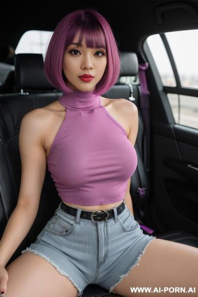 Tight casual fabric shorts, off shoulder, ultra quality, cartoon, extremely pretty, full lips, sexy nose, busty round boobs, tight waist - ai-porn.ai on pornintellect.com