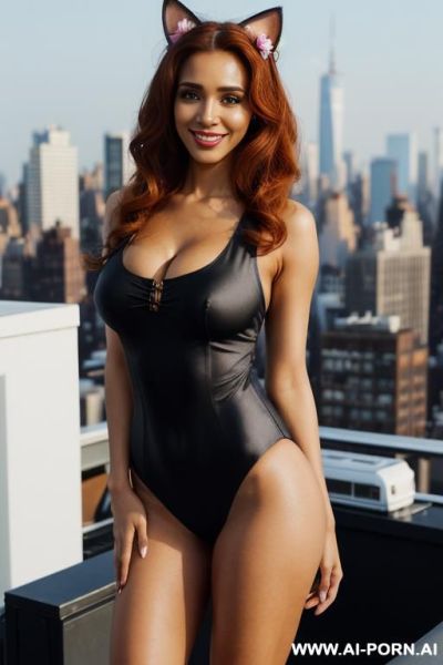 ( black crew neck sleeveless swimsuit bodysuit ), (((standing in a modern manhattan penthouse rooftop ))), (( indian )), (lean), (pretty face), (detailed face), (perfect), (natural lighting), ((highly detailed photo)), (asin), ((busty)) - ai-porn.ai - India on pornintellect.com