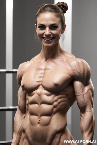 ((nude smiling very muscular short fbb woman k. knightley with rockhard pecs)), (((nude))), ((naked)), (((very white skin with muscle veins))), ((extreme sculpted abs)), ((nude very muscular pecs)), - ai-porn.ai on pornintellect.com