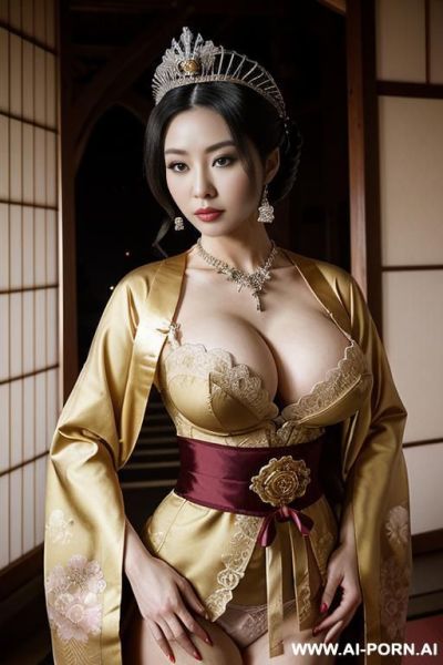 (japanese bimbo queen, japanese royal bedroom, queen’s bed , canopy bed, box bed, bed with curtains), ((((japanese queen, stunningly beautiful japanese woman, wedding night lingerie, japanese noblewoman, - ai-porn.ai - Japan on pornintellect.com