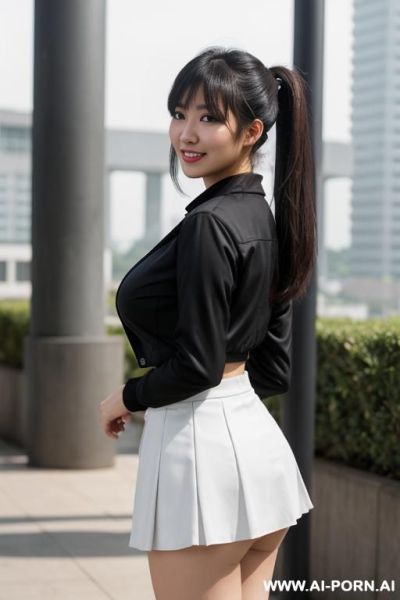 1 girl, pornstar, woman, milf, 30 years, black hair, middle eastern, full-bosomed, hourglass, voluptuous athletic, gigantic breasts, big round breasts, massive breasts, huge boobs, high ponytail, full - ai-porn.ai on pornintellect.com