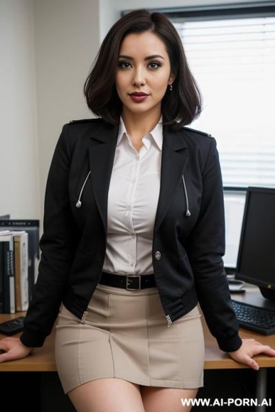 Hot babe, doctor coat, office shirt, skirt, short bobcut, gigantic saggy tits, confident serious look - ai-porn.ai on pornintellect.com