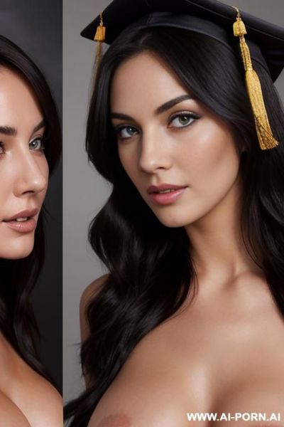 Yearbook photo, topless, gown and mortarboard, showing boobs, showing nipples - ai-porn.ai on pornintellect.com