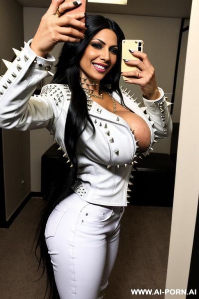 ((((persian rap milf)))) with ((((((gigantic tits)))))) and (((long hair))), ((makeup)) , (((tight spiked white leather jacket))) (((tight spiked jeans))) (((boots))) ((((big ass)))) (((selfie))) - ai-porn.ai - Iran on pornintellect.com