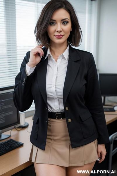 Hot babe, doctor coat, office shirt, skirt, short bobcut, huge tits - ai-porn.ai on pornintellect.com