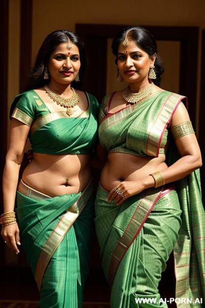 Two ancient indian pudgy fifty years old queens in green sarees - ai-porn.ai - India on pornintellect.com