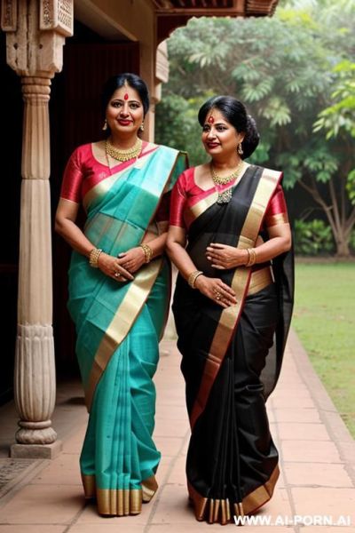 Two ancient indian chubby fifty years old blackhaired queens in traditional saree - ai-porn.ai - India on pornintellect.com