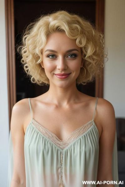 Braless in open chiffon blouse, show her tits. - ai-porn.ai on pornintellect.com