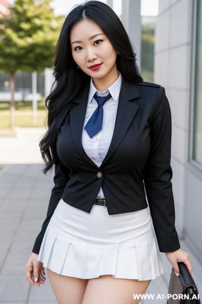Full shot. in a skirt. white skin. big thighs. in the bedroom. big thighs. tall. - ai-porn.ai on pornintellect.com