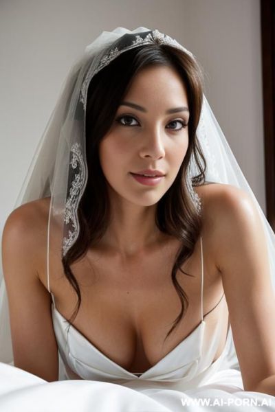 Wedding veil, direct eye contact with viewer, white background. - ai-porn.ai on pornintellect.com
