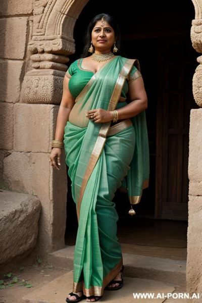 Ancient indian chubby fifty years old priestess in a green sari - ai-porn.ai - India on pornintellect.com