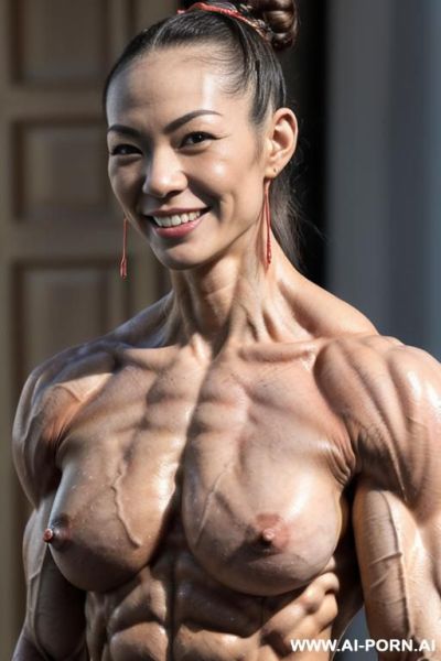 ((nude smiling very muscular short fbb chinese woman with rockhard pecs)), (((nude))), ((naked)), (((very white chinese skin with muscle veins))), (((freaky very muscular sculpted abs))), (((freaky very - ai-porn.ai - China on pornintellect.com