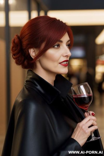 A dominant old spanish athletic sylph female with shignon haircut and in the black coat going trough a shopping mall - ai-porn.ai - Spain on pornintellect.com
