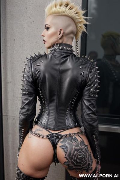 (((((tattooed persian goth))))) with ((((( tits))))) and ((mohawk hair)) (((makeup))) , ((tight spiked black leather jacket)) (((tight black leather corset))) (((tight spiked black leather hotpants) (((big ass))) (((chains))) - ai-porn.ai - Iran on pornintellect.com