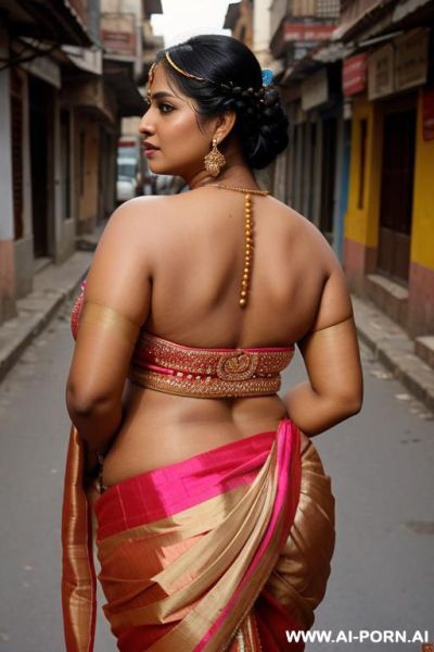 Busty indian woman wearing a sexy sari in streets, boobs groped by fat man from behind. - ai-porn.ai - India on pornintellect.com