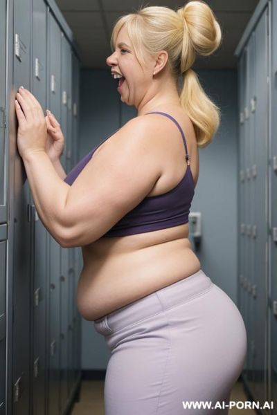 Very saggy boobs, fat arms, huge ass, stuck out tongue, flashing tits, side view - ai-porn.ai on pornintellect.com