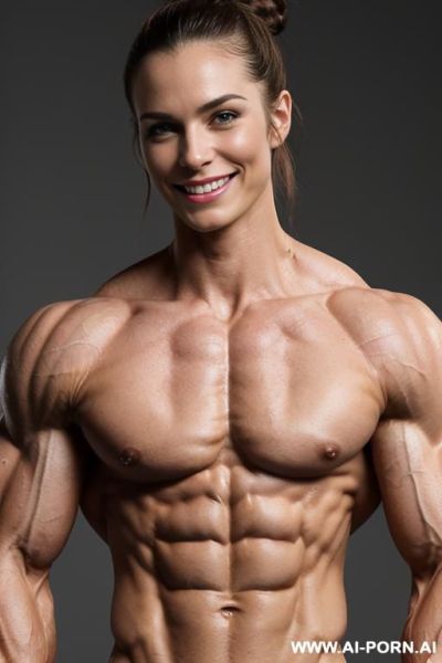 ((nude smiling very muscular short fbb woman k. knightley with rockhard pecs)), (((nude))), ((naked)), (((very white skin with muscle veins))), ((short extreme sculpted abs)), ((nude very muscular - ai-porn.ai on pornintellect.com