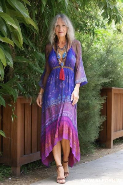 Beautiful mature lady, hippie dress, seductive - ai-porn.ai on pornintellect.com